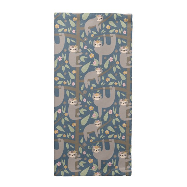 Cute Floral Sloth Pattern Cloth Napkin (Half Fold)