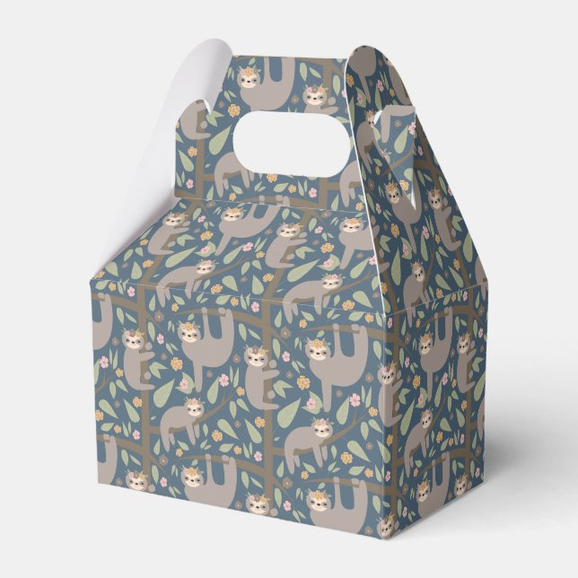 Cute Floral Sloth Pattern Favor Boxes (Front Side)