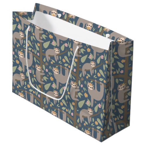 Cute Floral Sloth Pattern Large Gift Bag