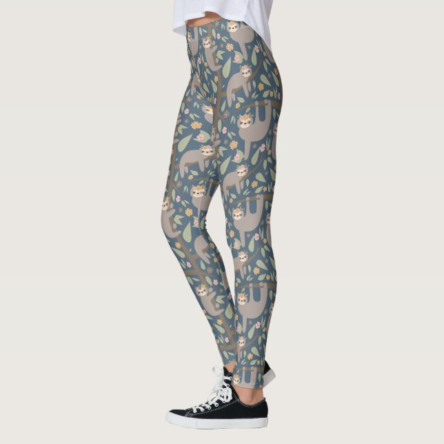 Cute Floral Sloth Pattern Leggings (Left)