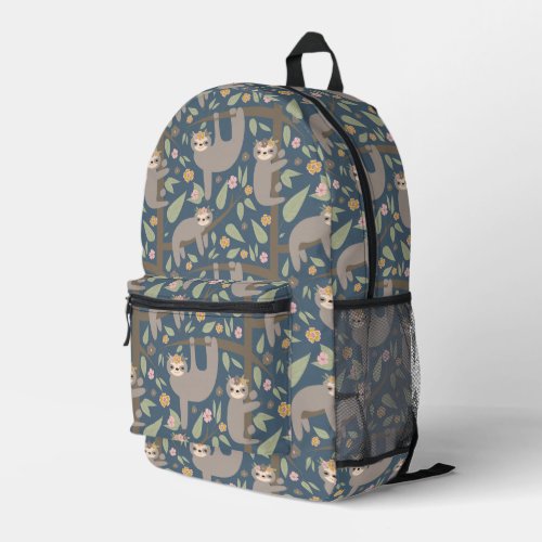 Cute Floral Sloth Pattern Printed Backpack
