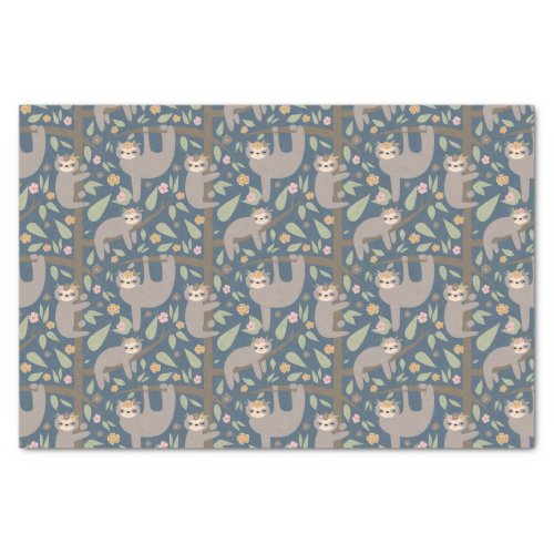 Cute Floral Sloth Pattern Tissue Paper