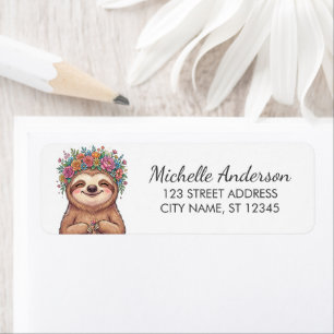 Cute Floral Sloth with Flower Crown Return Address Label