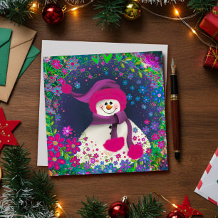 Cute Floral Snowman Girly Inspirivity Holiday Card