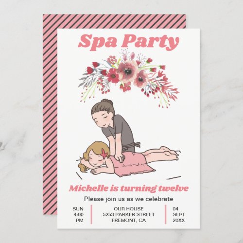 Cute Floral Spa Girls Birthday Party Invitation