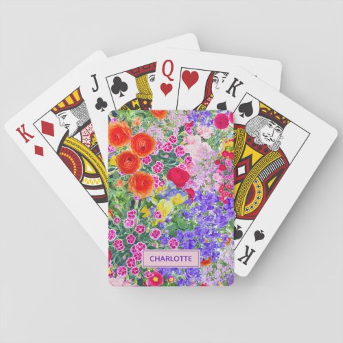 Cute floral spring colorful monogram playing cards