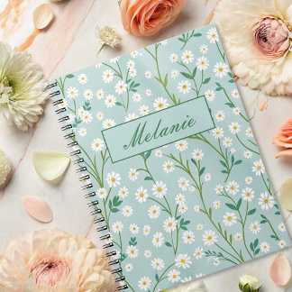 Cute Floral Spring Daisy Green Personalized Notebook