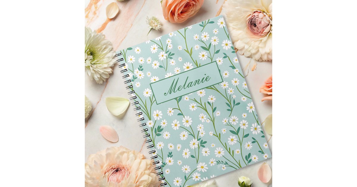 Spring Notebook Design Boy Cute Floral Spring Daisy Green Personalized Notebook | Zazzle
