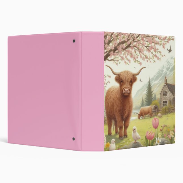 Cute, floral/spring highland cow 3 ring binder (Background)