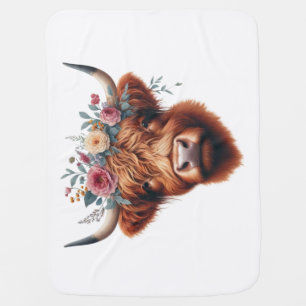 Cute, floral/spring highland cow baby blanket