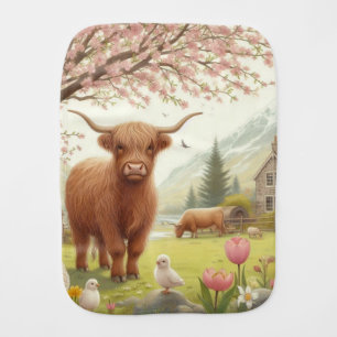 Cute, floral/spring highland cow baby burp cloth