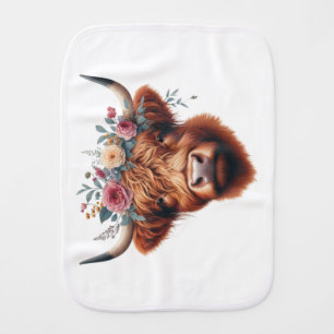Cute, floral/spring highland cow baby burp cloth
