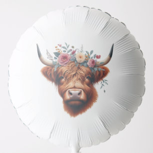 Cute, floral/spring highland cow balloon