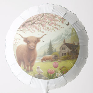 Cute, floral/spring highland cow balloon