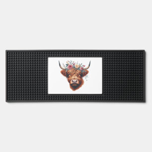 Cute, floral/spring highland cow bar mat