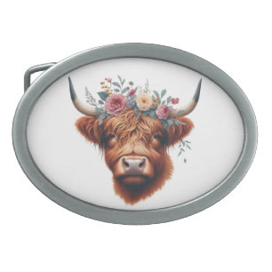 Cute, floral/spring highland cow belt buckle