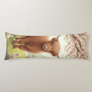 Cute, floral/spring highland cow body pillow