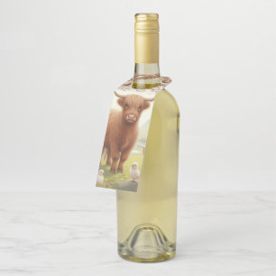 Cute, floral/spring highland cow bottle hanger tag