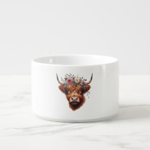 Cute, floral/spring highland cow bowl