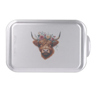 Cute, floral/spring highland cow cake pan