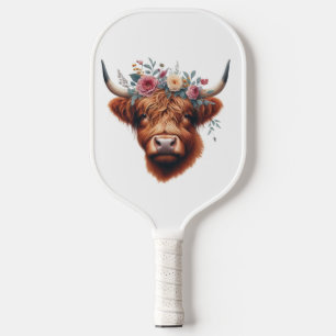 Cute, floral/spring highland cow carbon fiber pickleball paddle