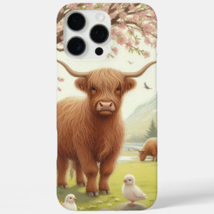 Cute, floral/spring highland cow iPhone 16 pro max case