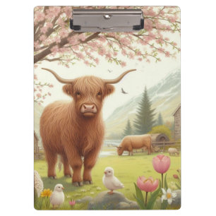 Cute, floral/spring highland cow clipboard