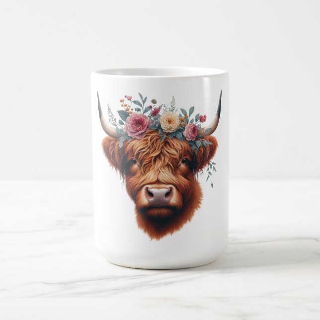 Cute, floral/spring highland cow coffee mug (Center)