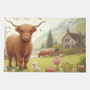 Cute, floral/spring highland cow doormat
