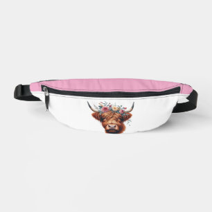 Cute, floral/spring highland cow fanny pack