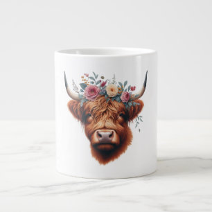 Cute, floral/spring highland cow giant coffee mug