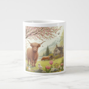Cute, floral/spring highland cow giant coffee mug