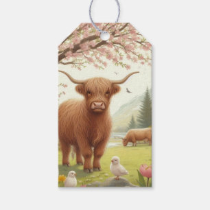 Cute, floral/spring highland cow gift tags