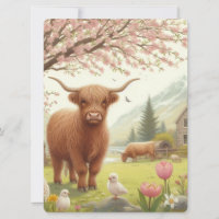 Cute, floral/spring highland cow