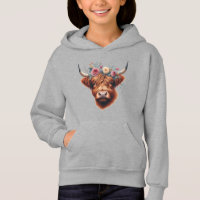 Cute, floral/spring highland cow