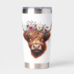 Cute, floral/spring highland cow insulated tumbler