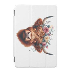 Cute, floral/spring highland cow iPad mini cover