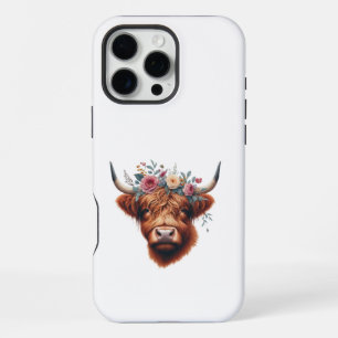 Cute, floral/spring highland cow iPhone 16 pro max case