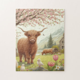 Cute, floral/spring highland cow jigsaw puzzle