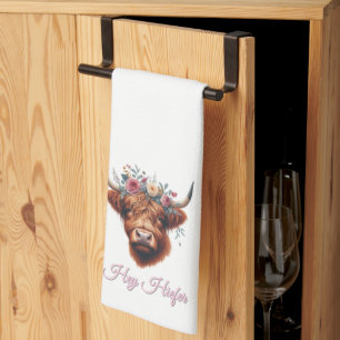 Cute, floral/spring highland cow kitchen towel