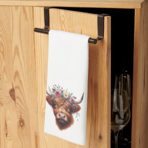 Cute, floral/spring highland cow kitchen towel