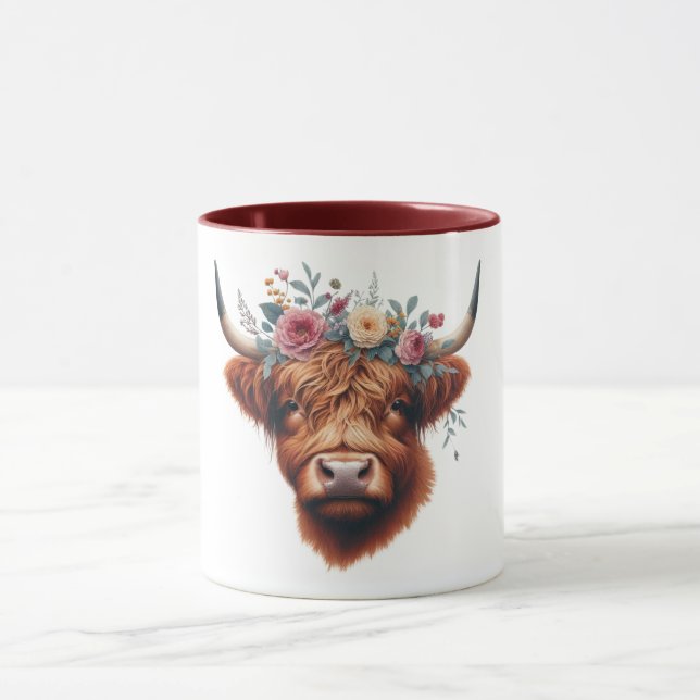 Cute, floral/spring highland cow mug (Center)
