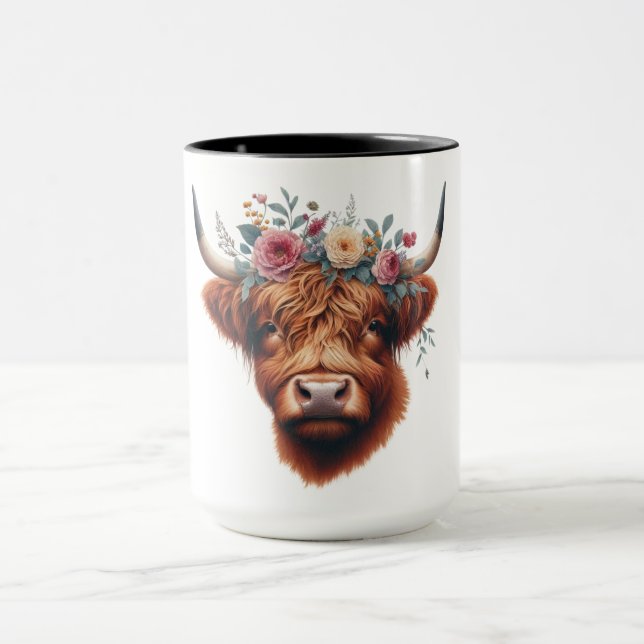 Cute, floral/spring highland cow mug (Center)