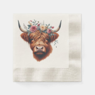 Cute, floral/spring highland cow napkins