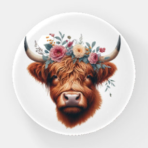 Cute, floral/spring highland cow paperweight