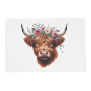 Cute, floral/spring highland cow placemat