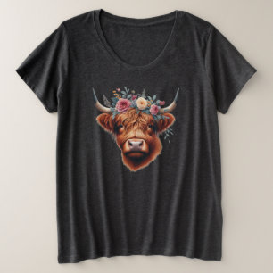 Cute, floral/spring highland cow plus size T-Shirt