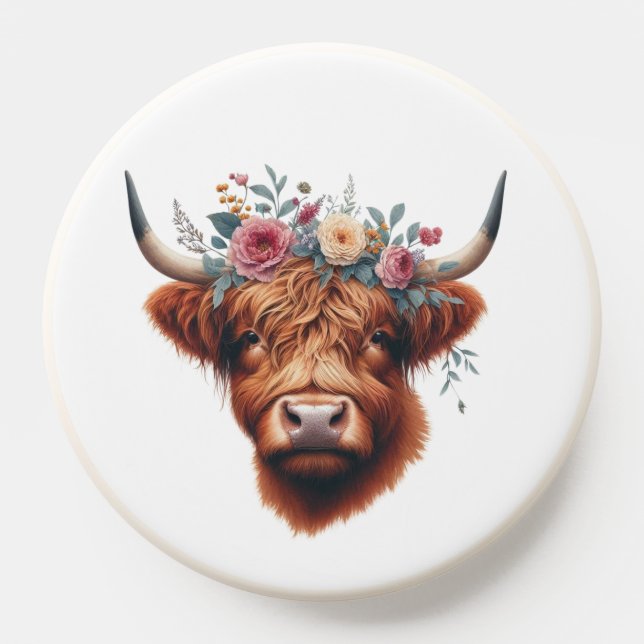 Cute, floral/spring highland cow PopSocket (Popsocket)