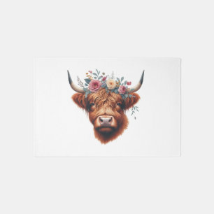 Cute, floral/spring highland cow rug