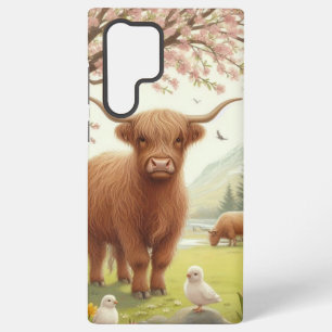 Cute, floral/spring highland cow samsung galaxy s22 ultra case